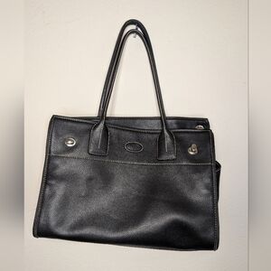 Vintage TOD'S Italian Leather Shoulder Bag Black Contrast Stitch Silver Hardware